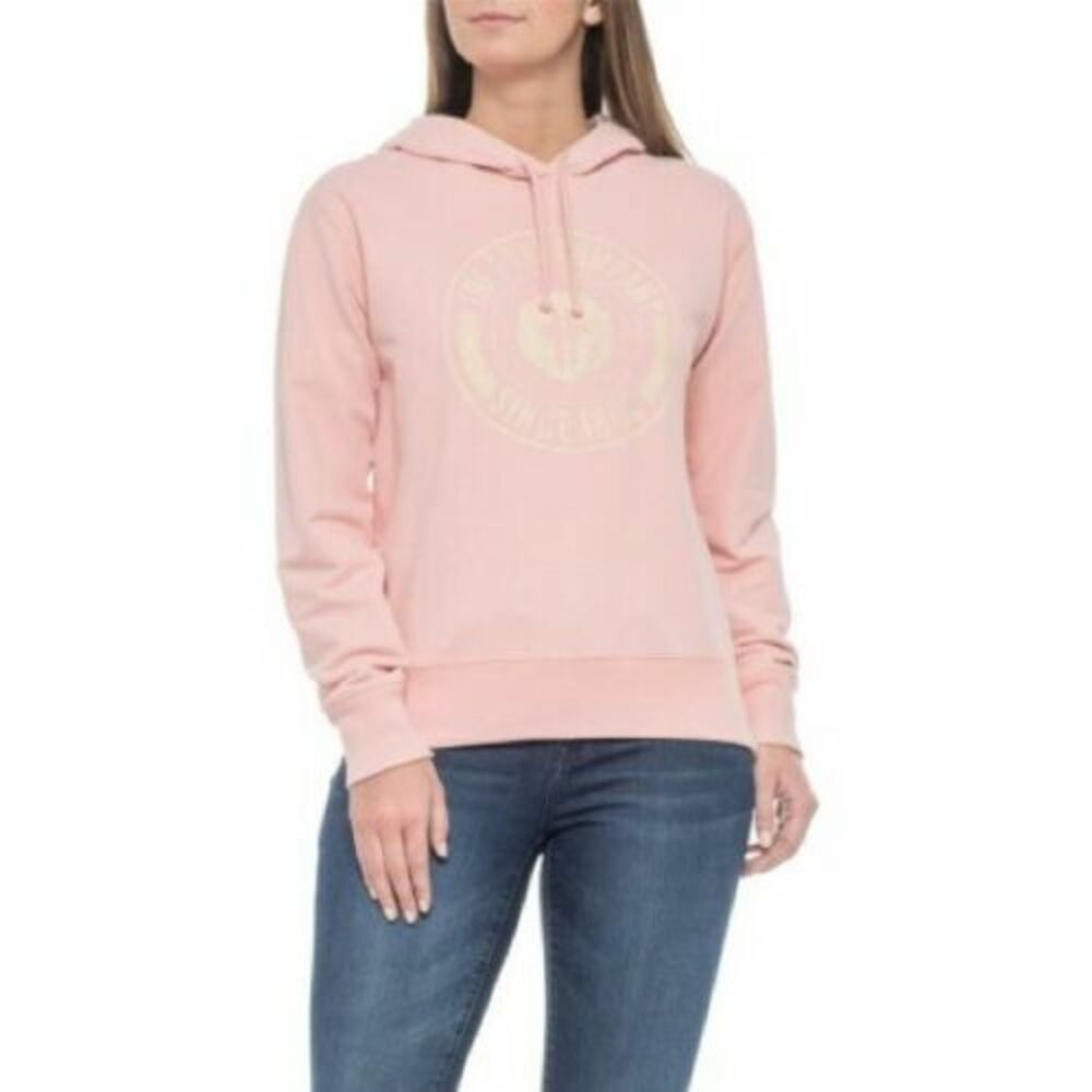 FRYE womens Pink Logo 100% Cotton Fleece Hoodie Sweatshirt size Small $128